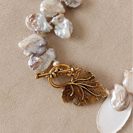 Handcrafted Baroque Pearl Necklace with Gold Leaf Clasp